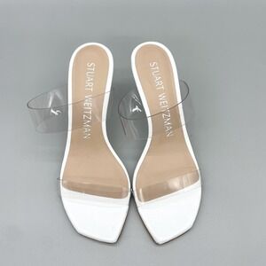 Stuart Weitzman Womens 7B Kristal Clear Sandals White Lucite Heel PVC Square Toe